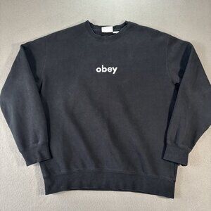 Obey Crewneck Sweatshirt Mens S Black Embroidered Logo Streetwear Pullover Skate